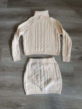 Lulu's Cream Cable-Knit Turtleneck Sweater & Skirt Set